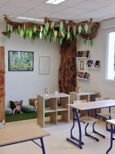 coin lecture espace lecture zone bibliothèque salle de classe école collège reading corner classroom cdi