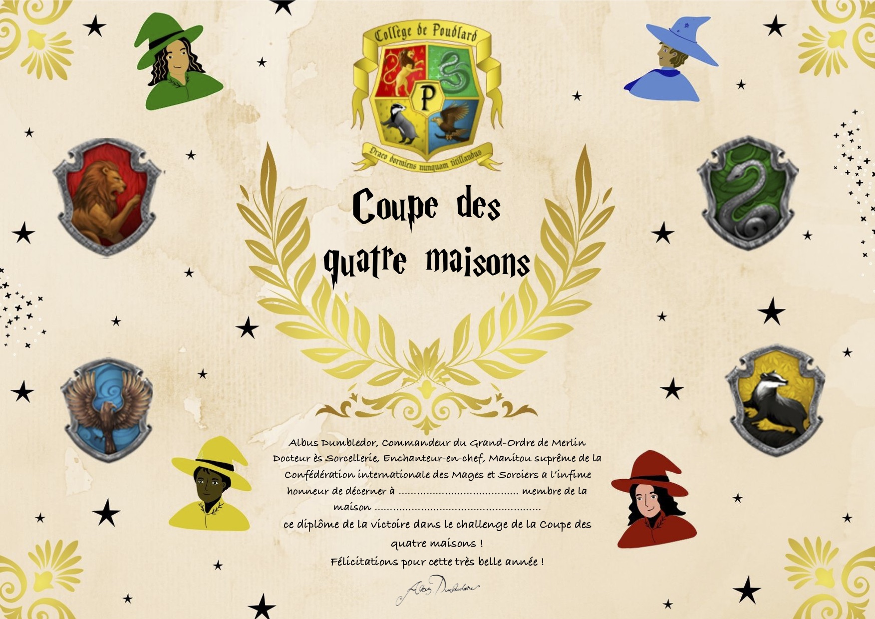 Diplome Harry Potter à Imprimer diplômes Harry Potter coupe des 4 maisons - La Bande à Baudelaire