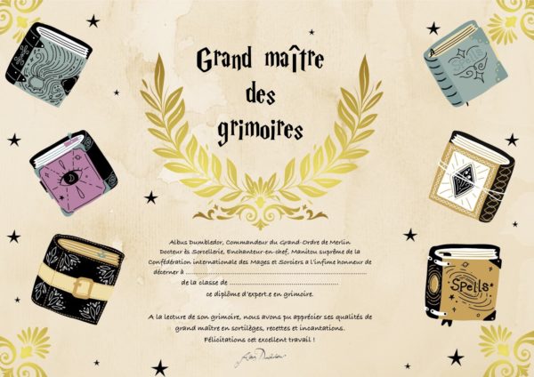 diplôme Harry Potter grimoires